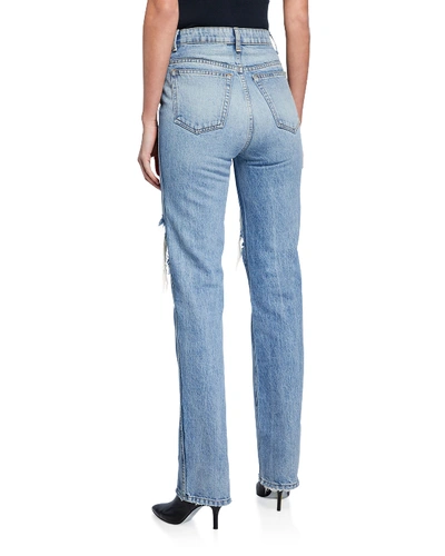 Shop Khaite Danielle High-rise Distressed Stovepipe Jeans In Blue