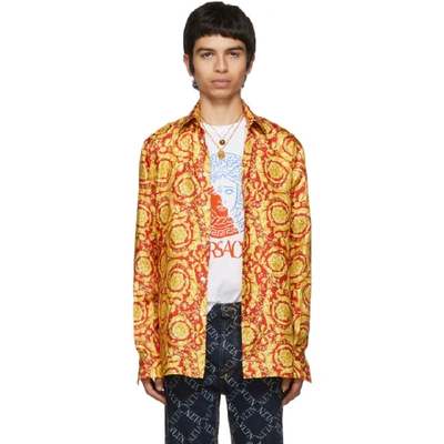 Shop Versace Red And Gold Barocco Print Shirt In A718 Redgld