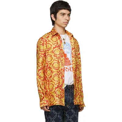 Shop Versace Red And Gold Barocco Print Shirt In A718 Redgld