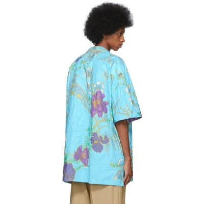 Shop Gucci Blue Paper Effect Paradise Lost Bowling Shirt In 4939 Turcwh