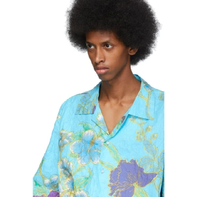 Shop Gucci Blue Paper Effect Paradise Lost Bowling Shirt In 4939 Turcwh