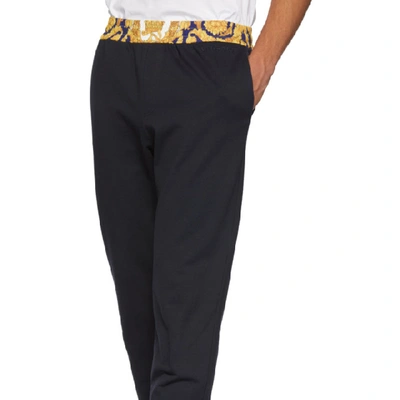 Shop Versace Navy Barocco Border Lounge Pants In A741 Print