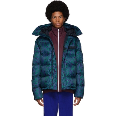 Shop Kenzo Blue And Green Down Moire Tiger Puffer Jacket In 53 Pine
