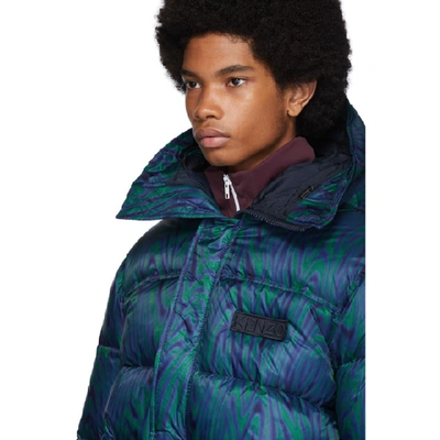 Shop Kenzo Blue And Green Down Moire Tiger Puffer Jacket In 53 Pine