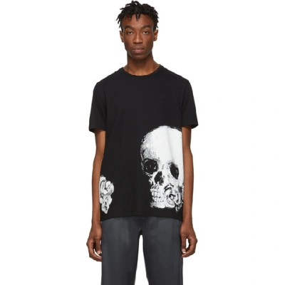 Shop Alexander Mcqueen Black Skull Rose T-shirt