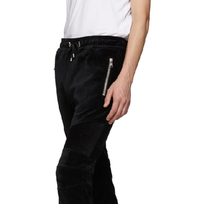 Shop Balmain Black Velvet Ribbed Lounge Pants In 0pa Noir