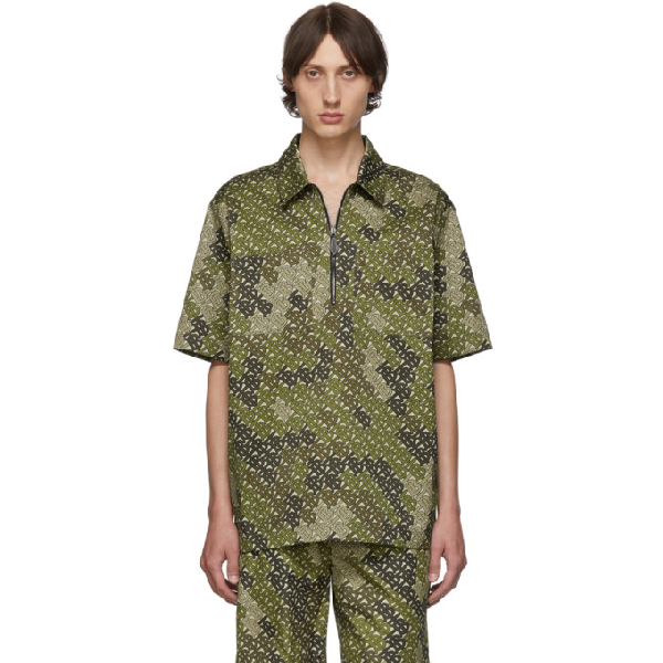 Burberry Tb Monogram Camouflage-print Cotton Shirt In Khaki Green | ModeSens