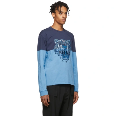 Shop Kenzo Blue Colorblock Tiger Sweatshirt In 69 Cyan