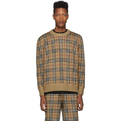 Shop Burberry Beige Check Fletcher Sweater In Archive Bei