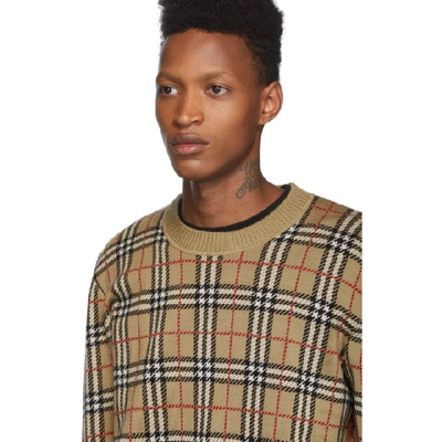 Shop Burberry Beige Check Fletcher Sweater In Archive Bei