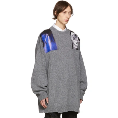 Shop Raf Simons Grey Oversized Patches Sweater In 00080 Grey