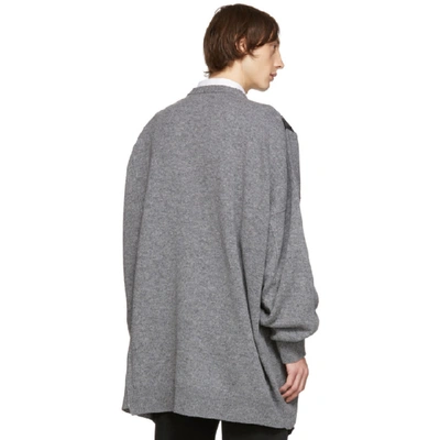 Shop Raf Simons Grey Oversized Patches Sweater In 00080 Grey