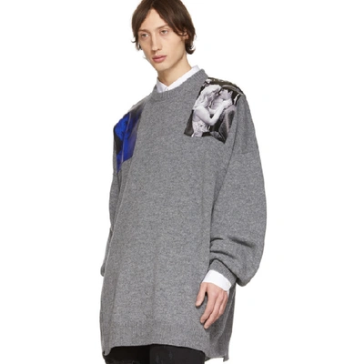 Shop Raf Simons Grey Oversized Patches Sweater In 00080 Grey