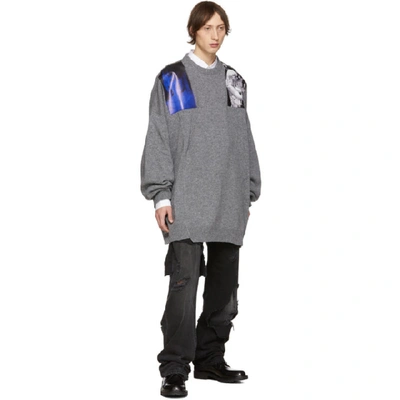 Shop Raf Simons Grey Oversized Patches Sweater In 00080 Grey