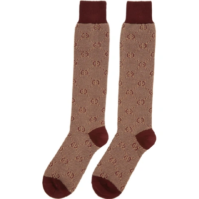 Shop Gucci Red Piquet Knit Gg Socks In 6279 Red