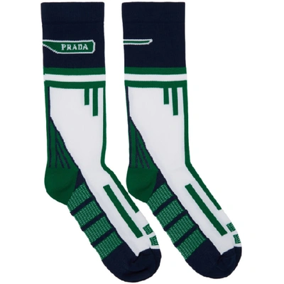 Shop Prada White & Navy Technical Socks