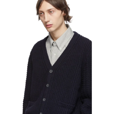 Shop Thom Browne Navy Merino Chunky Fun-mix Stitch Cardigan In 415 Navy