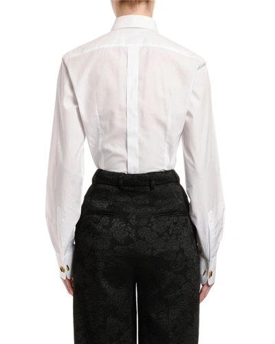 Shop Dolce & Gabbana Long-sleeve Cotton Poplin Jewel-button Blouse In White