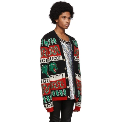 Shop Gucci Black And Multicolor Jacquard Symbols Cardigan In 1082blkmult