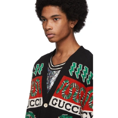 Shop Gucci Black And Multicolor Jacquard Symbols Cardigan In 1082blkmult