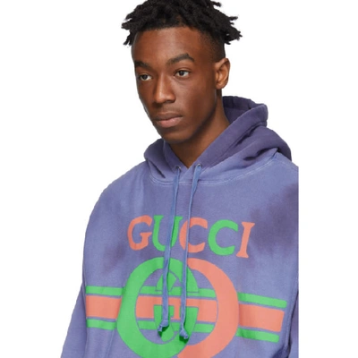 Shop Gucci Blue Logo Hoodie In 4804 Blue