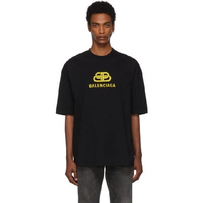 Shop Balenciaga Black & Yellow Bb T-shirt