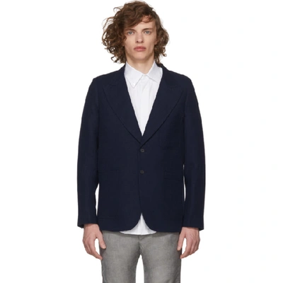 Shop House Of The Very Islands Blue Slim-fit Tailored Blazer In 9 Dark Blue