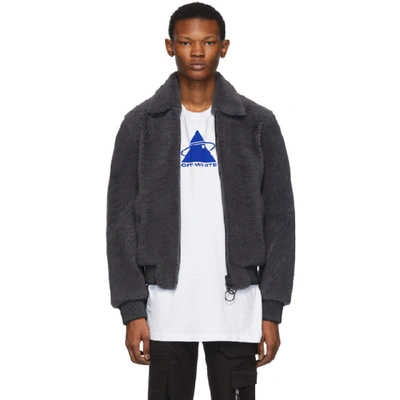 Shop Off-white Grey Shearling Bomber Jacket In Gry Bge