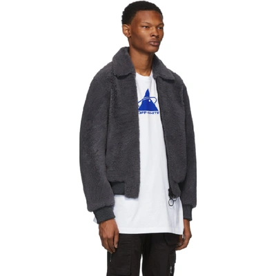Shop Off-white Grey Shearling Bomber Jacket In Gry Bge