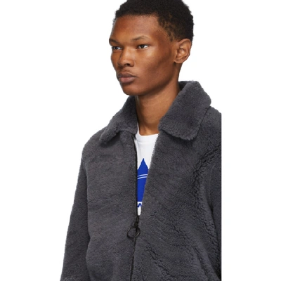 Shop Off-white Grey Shearling Bomber Jacket In Gry Bge