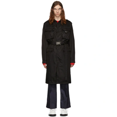 Shop Prada Black Nylon Gabardine Coat