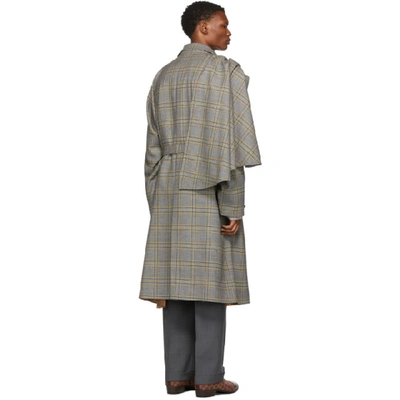 Shop Gucci Grey And Orange Plaid Detachable Scarf Trench Coat In 1099 Grey