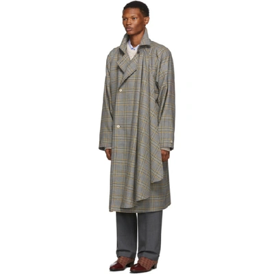 Shop Gucci Grey And Orange Plaid Detachable Scarf Trench Coat In 1099 Grey