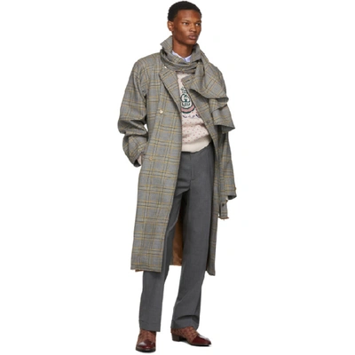 Shop Gucci Grey And Orange Plaid Detachable Scarf Trench Coat In 1099 Grey