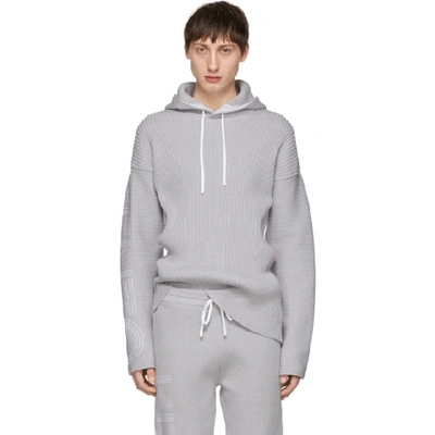 Shop Kenzo Grey Knitted Hoodie In 93palegrey