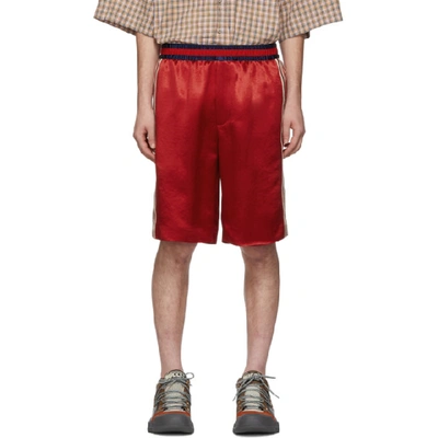 Shop Gucci Red Silk Basketball Shorts In 6229 Red