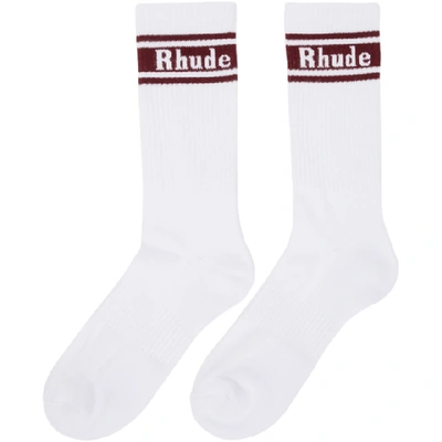 Shop Rhude White And Burgundy Logo Socks