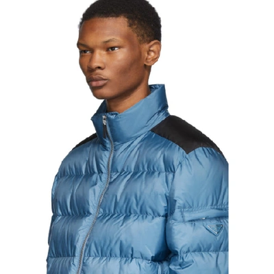 Shop Prada Blue Down Nylon Jacket In Blue Fill: 90% Goose Down, 10% Feather
