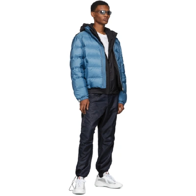 Shop Prada Blue Down Nylon Jacket In Blue Fill: 90% Goose Down, 10% Feather