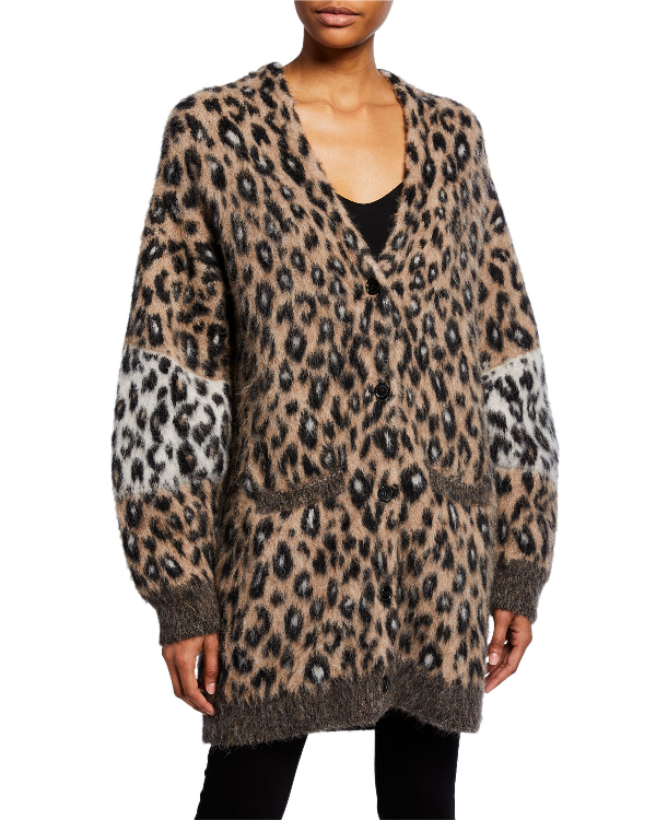 A.l.c Leone Leopard Oversized Cardigan Sweater In Taupe/ Black/ White ...