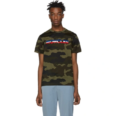 Shop Moncler Green Camo Logo T-shirt In 832.camo