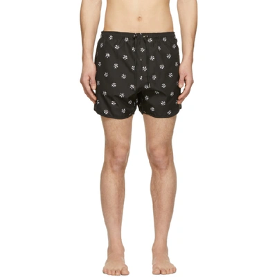 Shop Neil Barrett Black Pattern Swim Shorts In 524blkwht