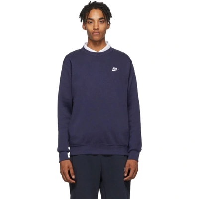 Shop Nike Navy Club Sweatshirt In 410 Midnavy