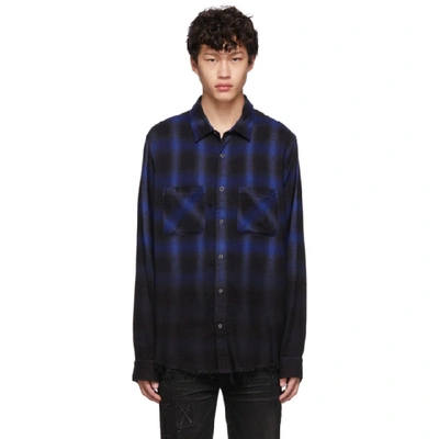 Shop Amiri Black And Blue Ombre Flannel Shirt
