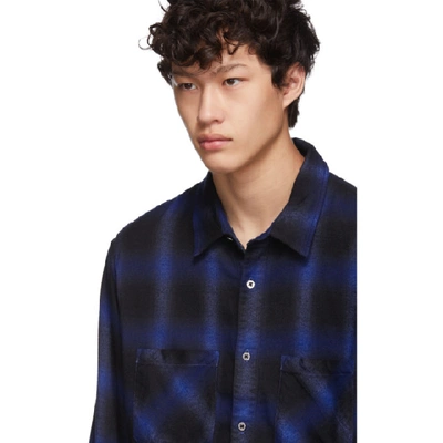 Shop Amiri Black And Blue Ombre Flannel Shirt