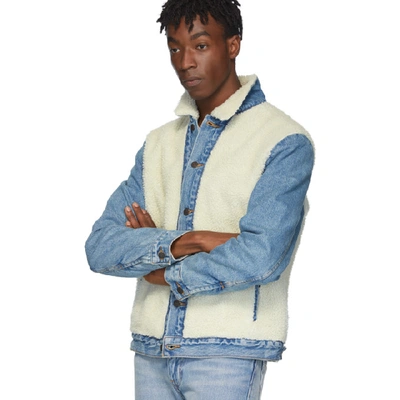 Levi's Levis Blue And Off-white Sherpa Panel Trucker Jacket In So Sheepy S  | ModeSens