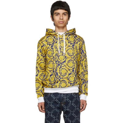 Shop Versace Blue And Gold Barocco Hoodie In A70bluegold