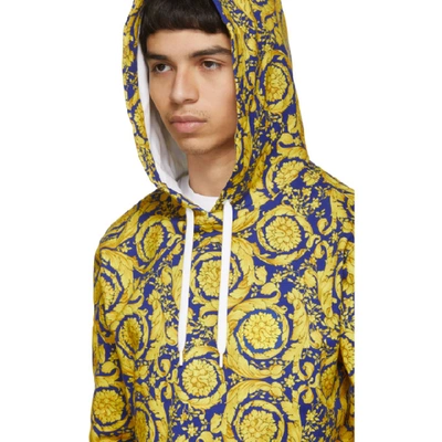 Shop Versace Blue And Gold Barocco Hoodie In A70bluegold