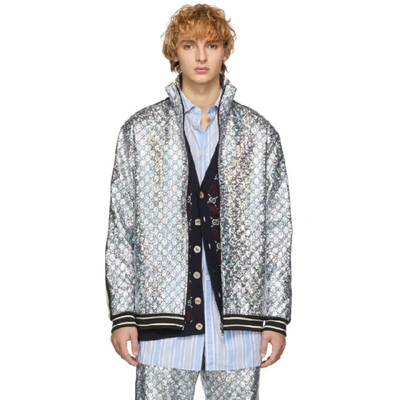 Gucci Men's Interlocking Gg Metallic Track Jacket In Silver | ModeSens