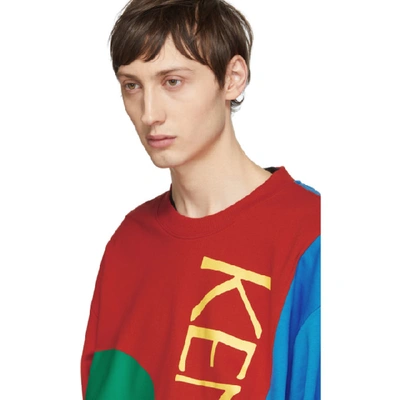 Shop Kenzo Red And Blue Colorblock Logo Sweatshirt In 21 Med Red